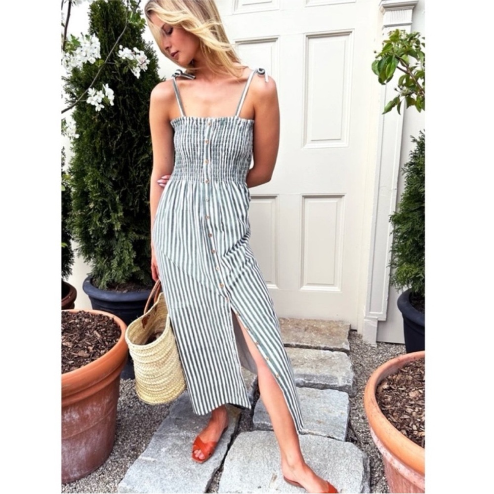 Emerson Fry Green and White Striped Midi Sundress